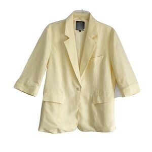Mina Self Butter Yellow Linen Blend Blazer XL Relaxed Lightweight Jacket XX045